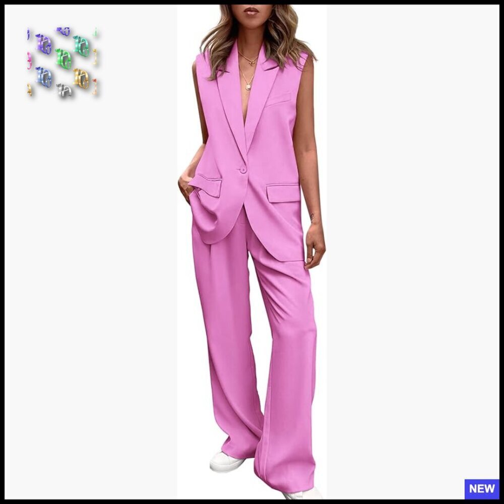 Sleeveless Vest and Wide Leg Pants Set Business Casual Chic Office Wear